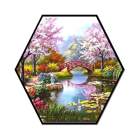 Yadass Handcrafted UV Textured Self Adhesive single Hexagon Beautiful Traditional/Abstract Painting (8 X 8, Multicolored, Pack Of 1) | Nautre Piece Home d?cor digital wall painting (Hex_13)