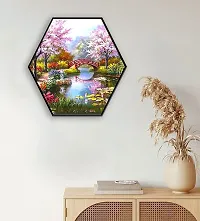Yadass Handcrafted UV Textured Self Adhesive single Hexagon Beautiful Traditional/Abstract Painting (8 X 8, Multicolored, Pack Of 1) | Nautre Piece Home d?cor digital wall painting (Hex_13)-thumb1