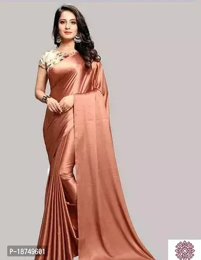 Stylish Satin Orange Solid Saree With Blouse Piece For Women