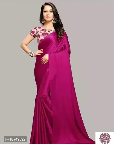 Stylish Satin Solid Saree With Blouse Piece For Women-thumb0