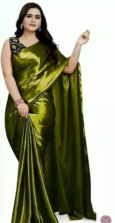 Sanwariya Silks Women's Trendy Satin Plain Saree with Unstitched Blouse Piece (KAMAKHYA_GREEN)