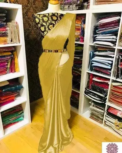 New Trendy Satin Solid Saree with Blouse piece