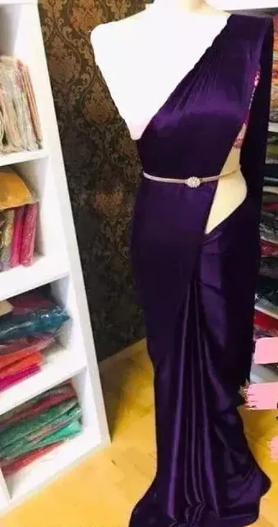 Stylish Satin Solid Saree With Blouse Piece For Women