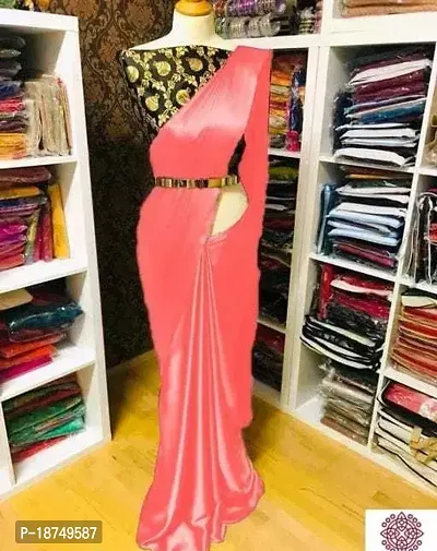 Stylish Satin Pink Solid Saree With Blouse Piece For Women-thumb0