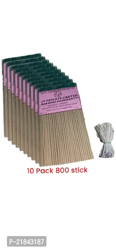 Darshini Herbal Jhuna Insense Stick for Puja (Agarbatti 800 pc) (Pack 10) with Free Gifti 100 Pieces Long Cotton Wicks/Diya Batti for Pooja.