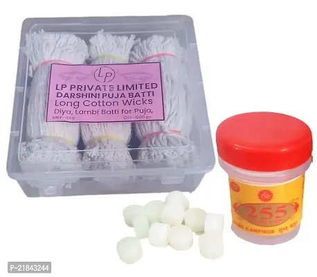 Darshini Pack Box 1000 Pieces Long Cotton Wicks,with Free Gifti for Pooja. Camphor Tablet 5grm(11 pc)