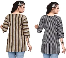 Elegant Cotton Linen Striped Short Kurta For Women- Pack Of 2-thumb1