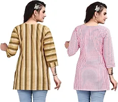 Elegant Cotton Linen Striped Short Kurta For Women- Pack Of 2-thumb1