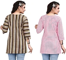 Elegant Cotton Linen Striped Short Kurta For Women- Pack Of 2-thumb1