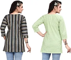 Elegant Cotton Linen Striped Short Kurta For Women- Pack Of 2-thumb1