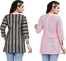 Elegant Cotton Linen Striped Short Kurta For Women- Pack Of 2-thumb1