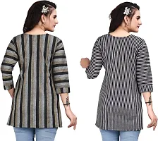 Elegant Cotton Linen Striped Short Kurta For Women- Pack Of 2-thumb1