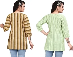 Elegant Cotton Linen Striped Short Kurta For Women- Pack Of 2-thumb1