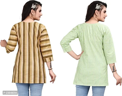 Elegant Cotton Linen Striped Short Kurta For Women- Pack Of 2-thumb2