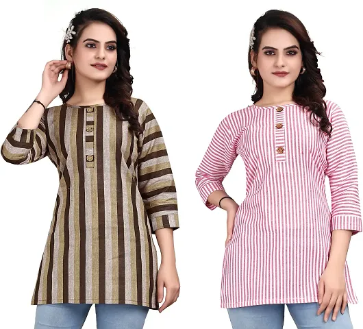 Stylish Multicoloured Cotton Straight Kurta - Pack Of 2