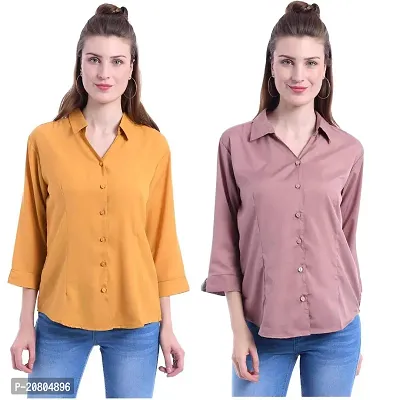 Elegant Multicoloured Crepe Solid Shirt For Women Pack Of 2