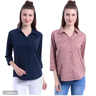 Elegant Multicoloured Crepe Solid Shirt For Women Pack Of 2-thumb0