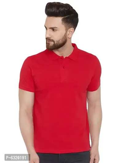 Elegant Red Cotton Solid Polos For Men