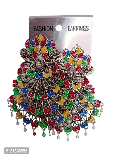 Traditional Green Metal Jhumkas Earrings For Women