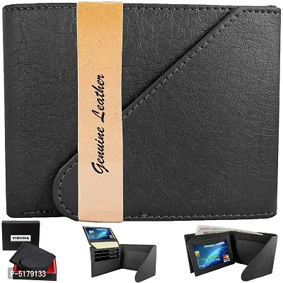 Artificial Leather Wallet For Men Black Gents Purse With Flap  Snap Lock