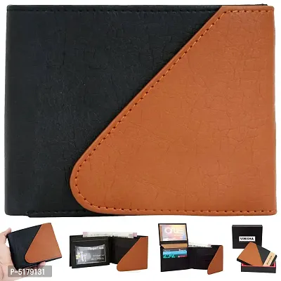 Artificial Leather Wallet For Men Black  Tan Gents Purse With Flap  Snap Lock-thumb0