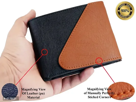 Artificial Leather Wallet For Men Black  Tan Gents Purse With Flap  Snap Lock-thumb5