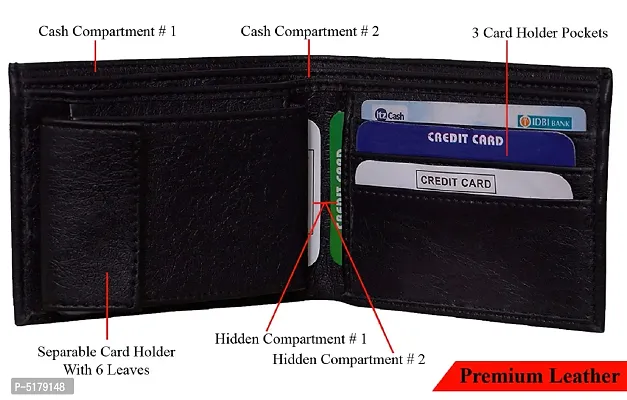Artificial Leather Wallet For Men Black Gents Purse With Removable ATM Card Holder-thumb3