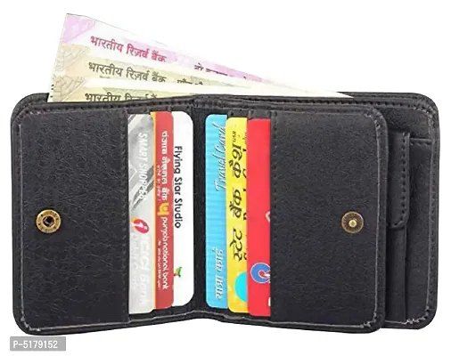 Artificial Leather Wallet For Men Black Gents Purse With Snap Lock Double Partition-thumb2