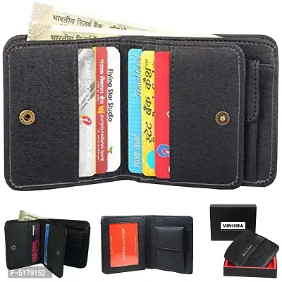 Artificial Leather Wallet For Men Black Gents Purse With Snap Lock Double Partition