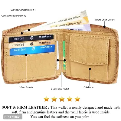 Artificial Leather Wallet For Men  Women Beige Ladies  Gents Purse With Round Zip-thumb3