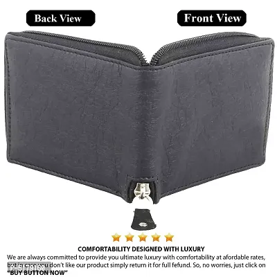 Artificial Leather Wallet For Men  Women Black Ladies  Gents Purse With Round Zip-thumb4
