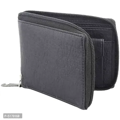 Artificial Leather Wallet For Men  Women Black Ladies  Gents Purse With Round Zip-thumb2