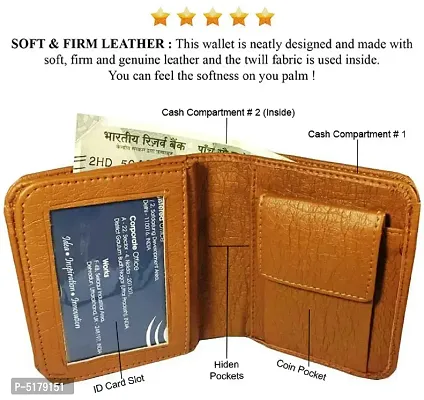 Artificial Leather Wallet For Men Tan Gents Purse With Snap Lock Double Partition-thumb4
