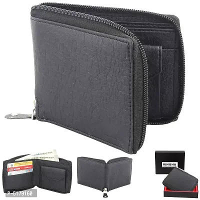 Artificial Leather Wallet For Men  Women Black Ladies  Gents Purse With Round Zip-thumb0