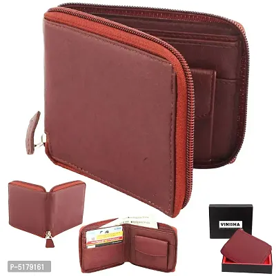 Artificial Leather Wallet For Men  Women Brown Ladies  Gents Purse With Round Zip