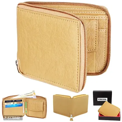 Artificial Leather Wallet For Men  Women Beige Ladies  Gents Purse With Round Zip-thumb0