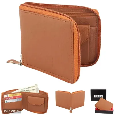 Artificial Leather Wallet For Men  Women Tan Ladies  Gents Purse With Round Zip-thumb0