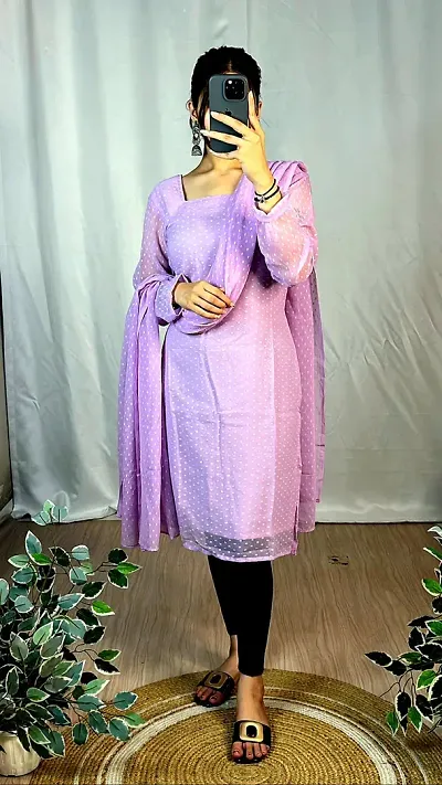 Stylish Georgette Kurta With Dupatta Set For Women