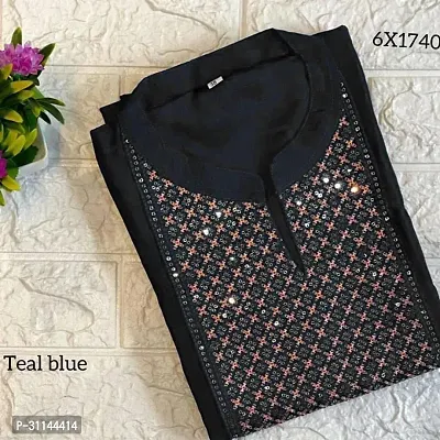 Stylish Navy Blue Art Silk Sequence Work Kurta For Women