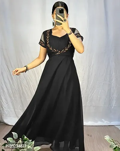 Stylish Black Georgette Ethnic Gown With Koti For Women