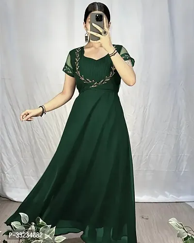 Stylish Green Georgette Ethnic Gown With Koti For Women