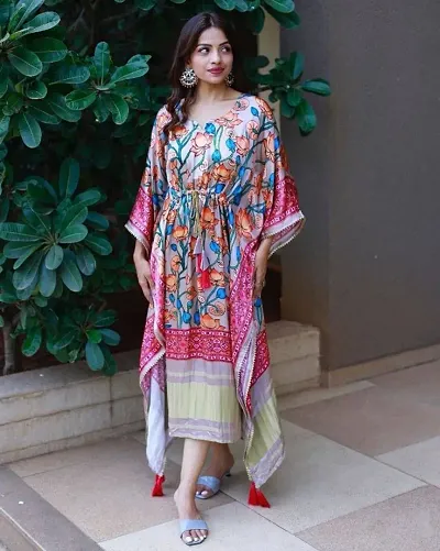 Stylish Satin Printed Kaftan Kurti