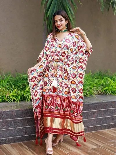 Stylish Fancy Satin Printed Kaftan Kurti For Women