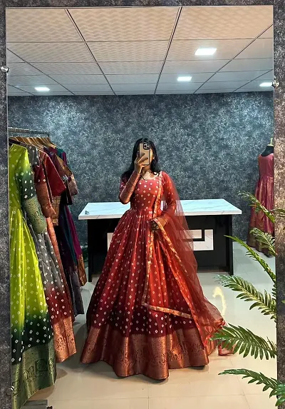 Stylish Silk Anarkali Designer Kurta With Dupatta Set