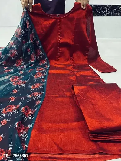 Fancy Silk Blend Kurta Bottom And Dupatta Set For Women