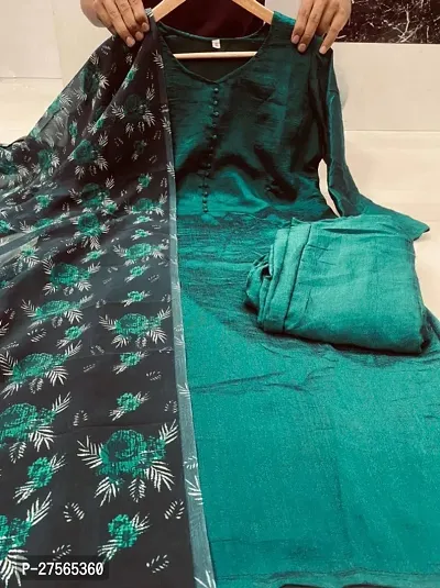 Fancy Silk Blend Kurta Bottom And Dupatta Set For Women-thumb0