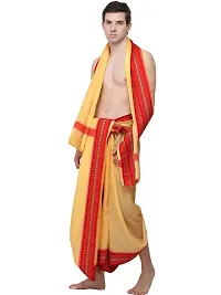 Pale Yellow Dhoti and Veshti Set with Temple Border-thumb2