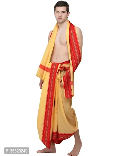 Pale Yellow Dhoti and Veshti Set with Temple Border-thumb3