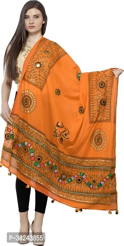 Stylish Cotton Printed Orange Dupattas For Women-thumb5