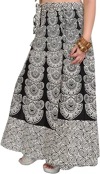 Caviar Black Wrap-around Long Skirt with Block-Print in Pastel Colors-thumb1